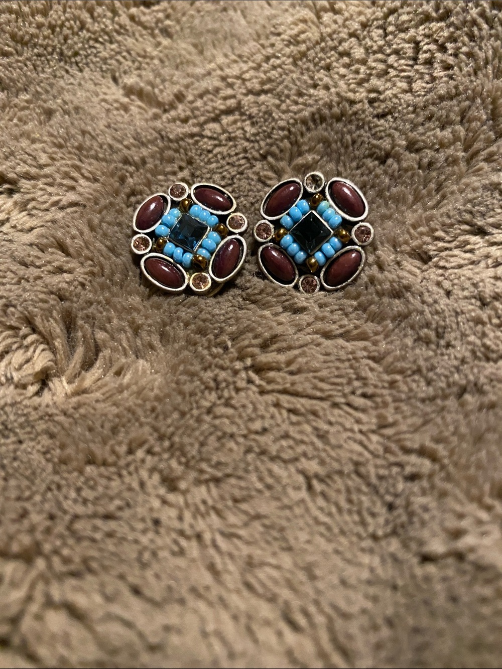 Turquoise & Garnet Bead Stud Earrings - Women's Fashion Jewelry